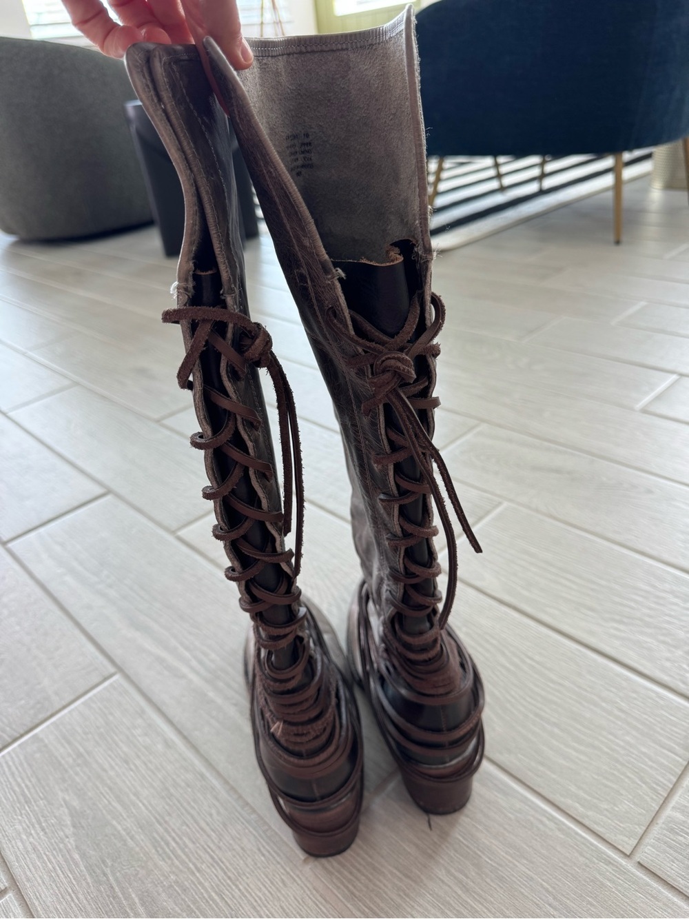 FREEBIRD BY STEVEN Coal Distressed High Boots Size 10 GUC - Picture 3 of 5